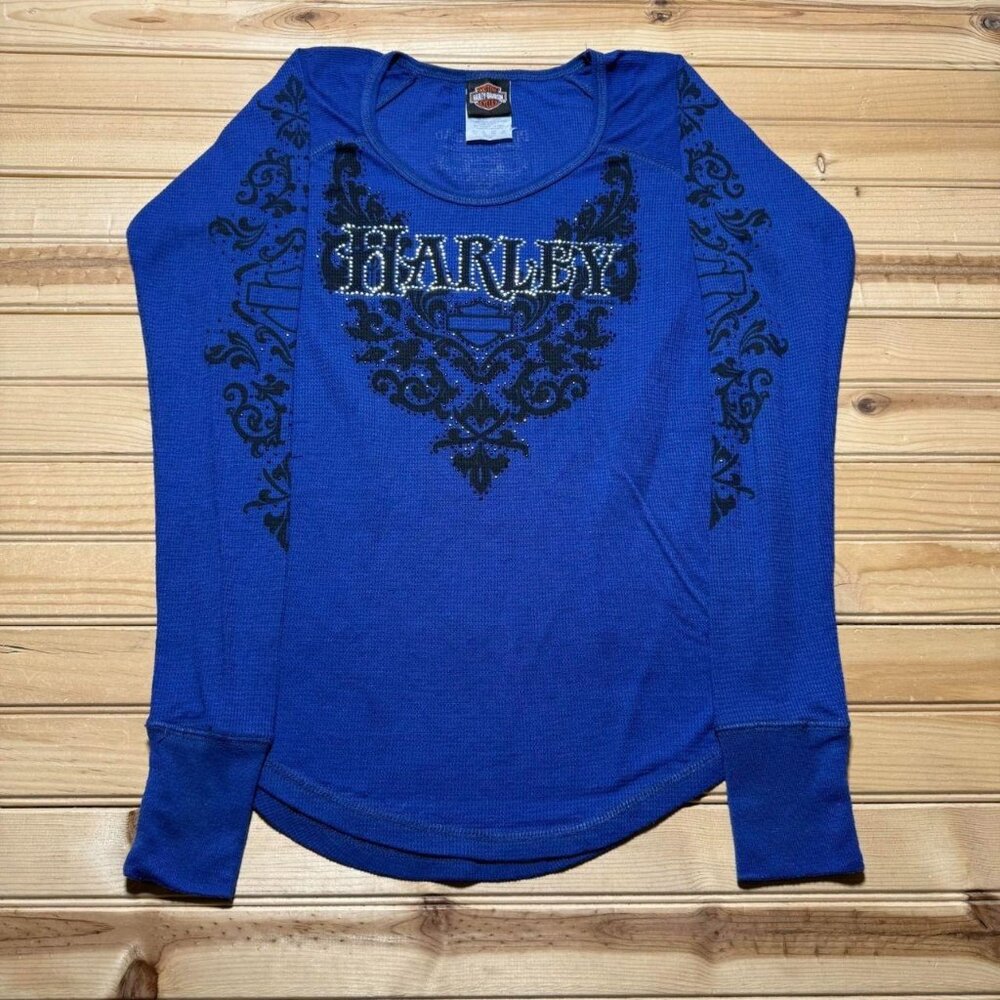 Harley-Davidson Rhinestone Studded Diamond Head Hawaii Long Sleeve Shirt Large